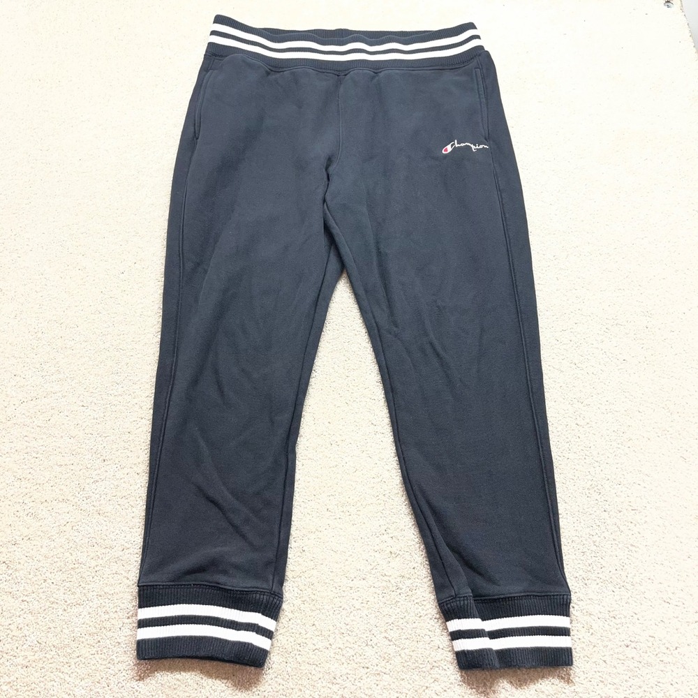 Champion Reverse Weave Sweatpants Mens XL Black Striped Cuff Joggers WM3966